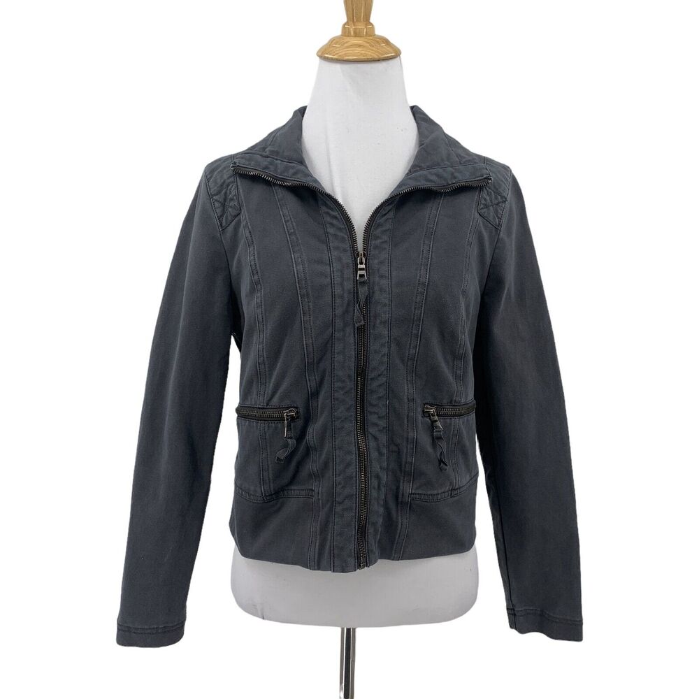 Marrakech Anthropologie Cropped Jacket Womens Petite S Gray Full Zip Pockets